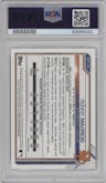Ronny Mauricio from the 2021 Bowman Chrome set featuring a Gold Shimmer Refractor parallel graded by PSA and given an overall grade of 10.