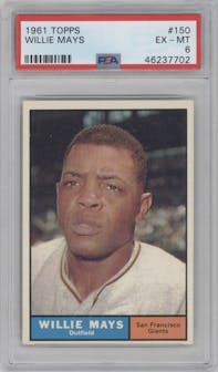 Willie Mays from the 1961 Topps set graded by PSA and given an overall grade of 6.