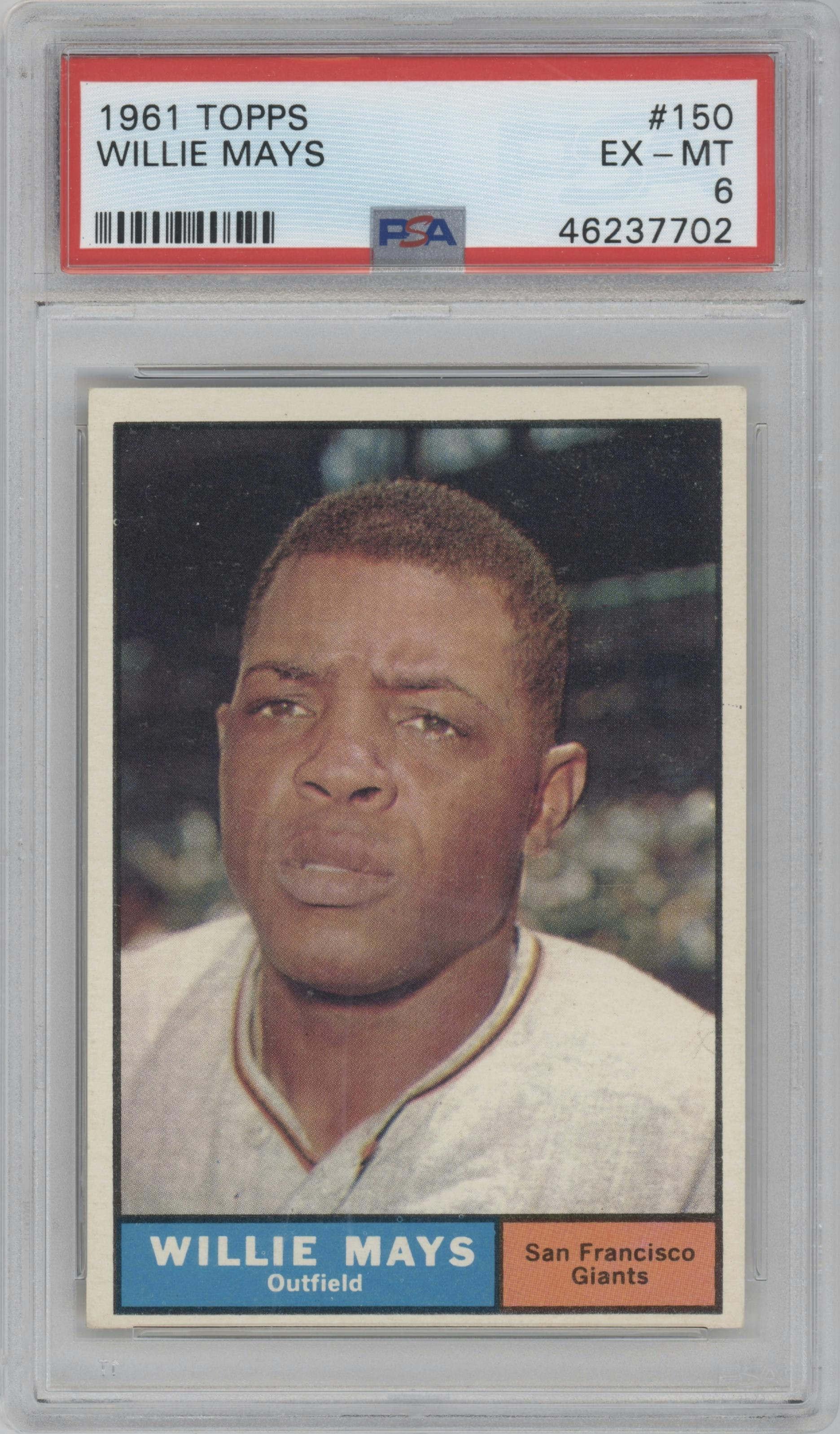 Willie Mays from the 1961 Topps set graded by PSA and given an overall grade of 6.