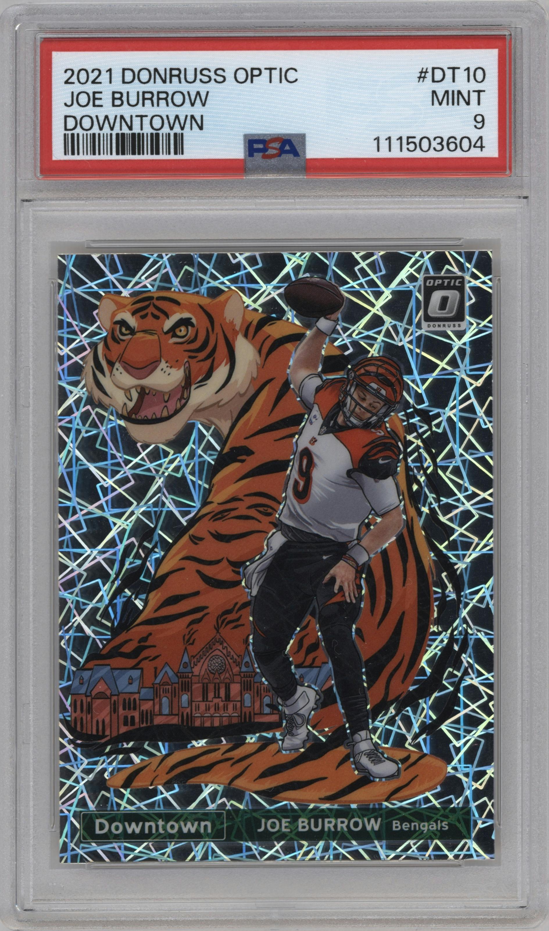 Joe Burrow from the 2021 Panini Donruss Optic set graded by PSA and given an overall grade of 9.