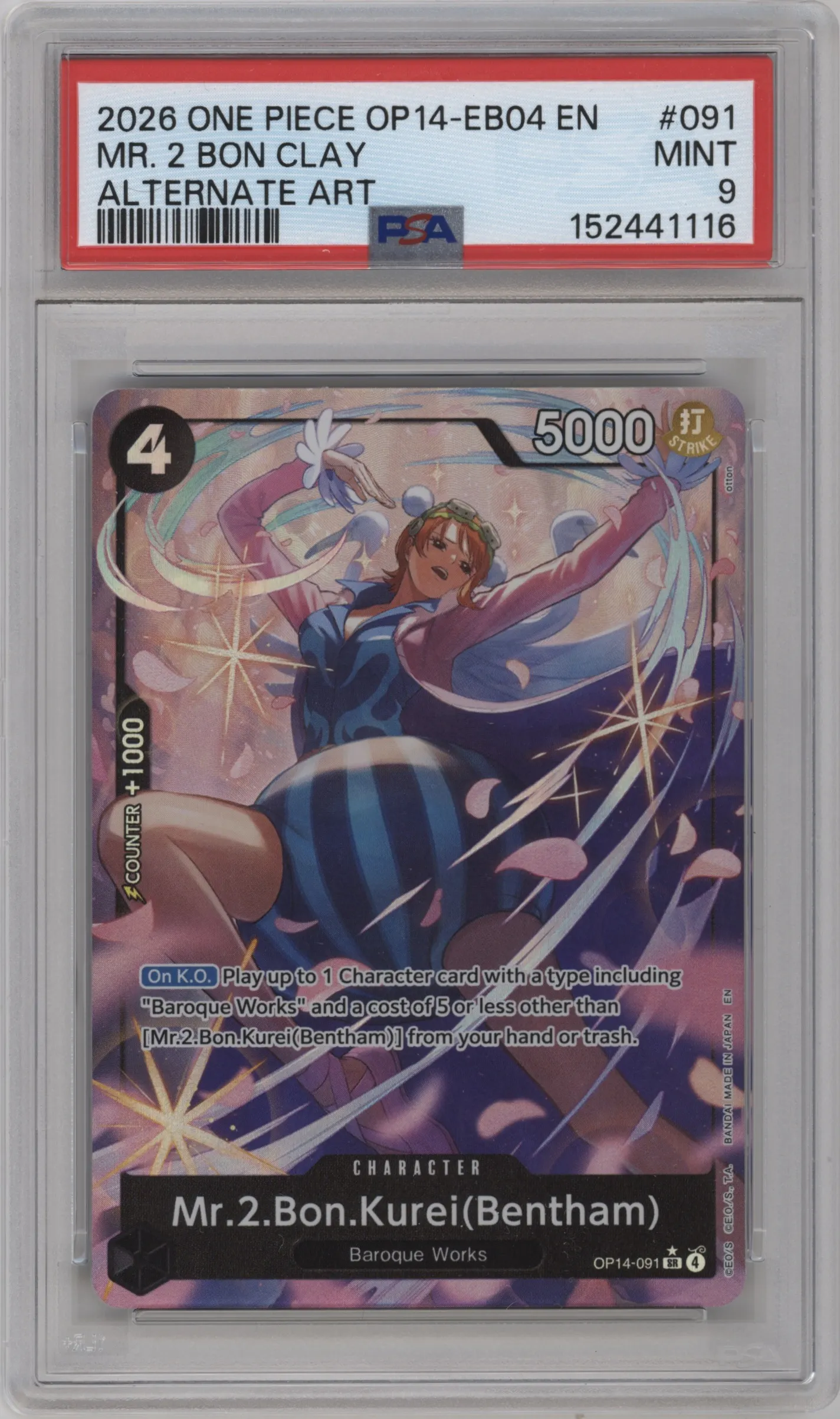 2026 One Piece The Azure Sea's Seven Mr.2.Bon.Kurei(Bentham) Alternate Art PSA 9