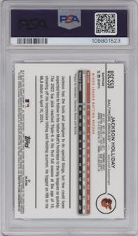 Jackson Holliday from the 2024 Topps Chrome Update Sapphire Edition set graded by PSA and given an overall grade of 10.