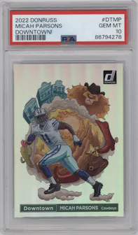 Micah Parsons from the 2022 Panini Donruss set graded by PSA and given an overall grade of 10.