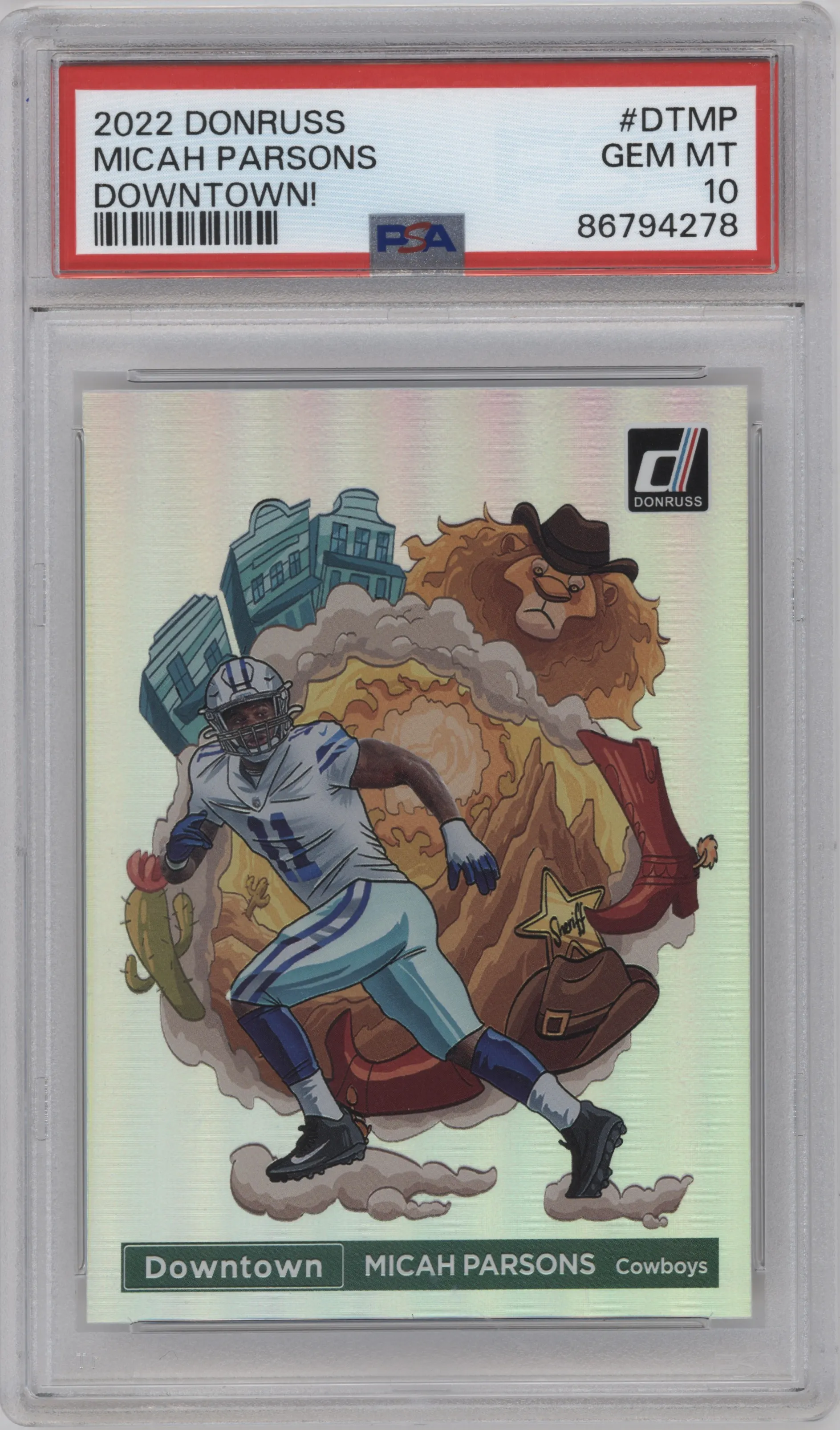 Micah Parsons from the 2022 Panini Donruss set graded by PSA and given an overall grade of 10.
