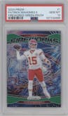 Patrick Mahomes II from the 2024 Panini Prizm set featuring a Green Prizm parallel graded by PSA and given an overall grade of 10.