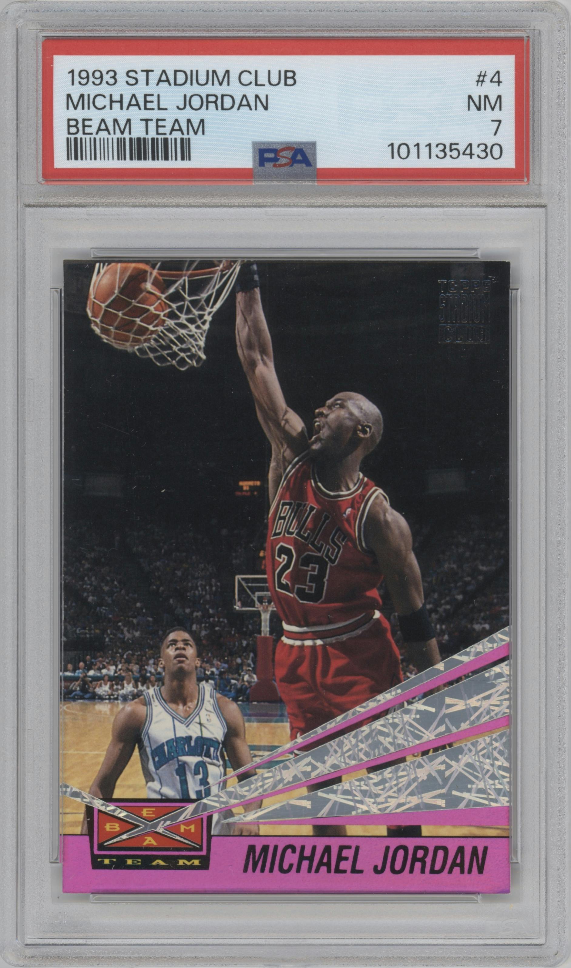 Michael Jordan from the 1993-94 Topps Stadium Club set graded by PSA and given an overall grade of 7.