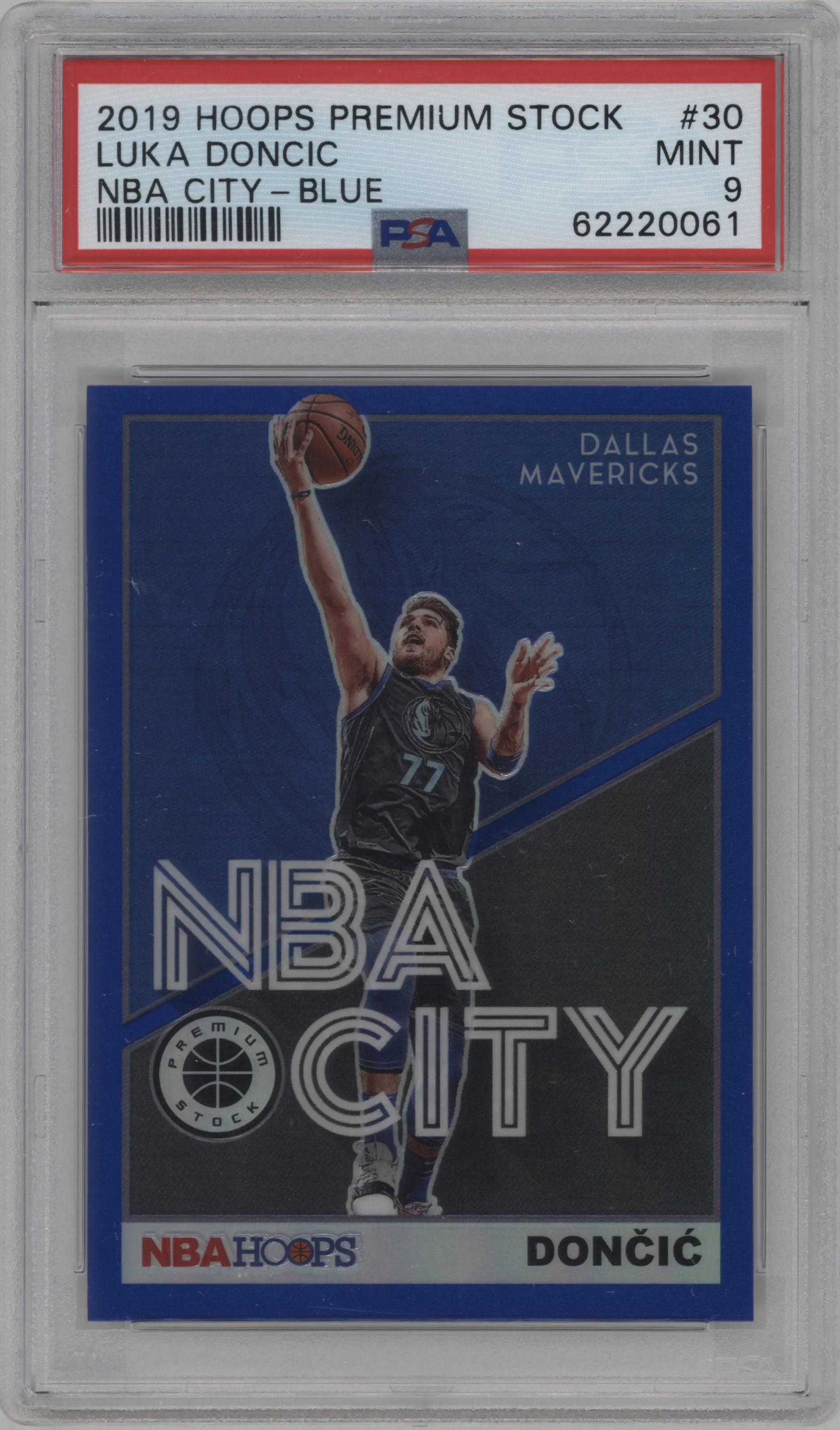 2019 Panini Hoops Premium Stock NBA City Luka Doncic Blue PSA 9