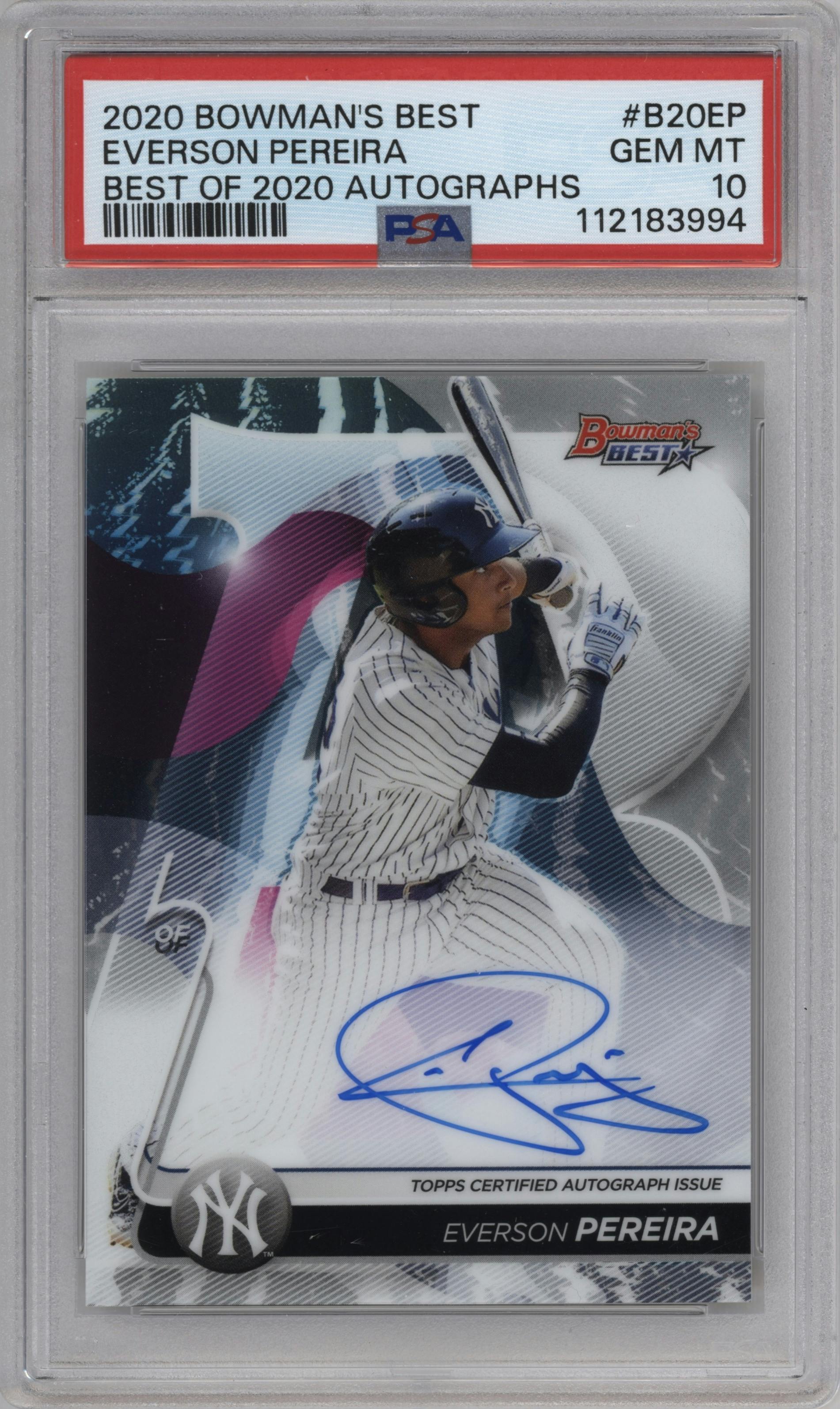 Everson Pereira from the 2020 Bowman’s Best set graded by PSA and given an overall grade of 10.
