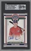 Colt Emerson from the 2022 Panini USA Baseball Stars & Stripes set featuring a Blue Ink parallel graded by SGC and given an overall grade of 9.