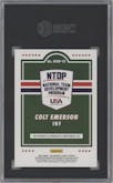 Colt Emerson from the 2022 Panini USA Baseball Stars & Stripes set featuring a Blue Ink parallel graded by SGC and given an overall grade of 9.
