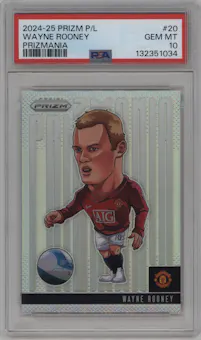Wayne Rooney from the 2024-25 Panini Prizm Premier League set graded by PSA and given an overall grade of 10.