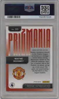 Wayne Rooney from the 2024-25 Panini Prizm Premier League set graded by PSA and given an overall grade of 10.