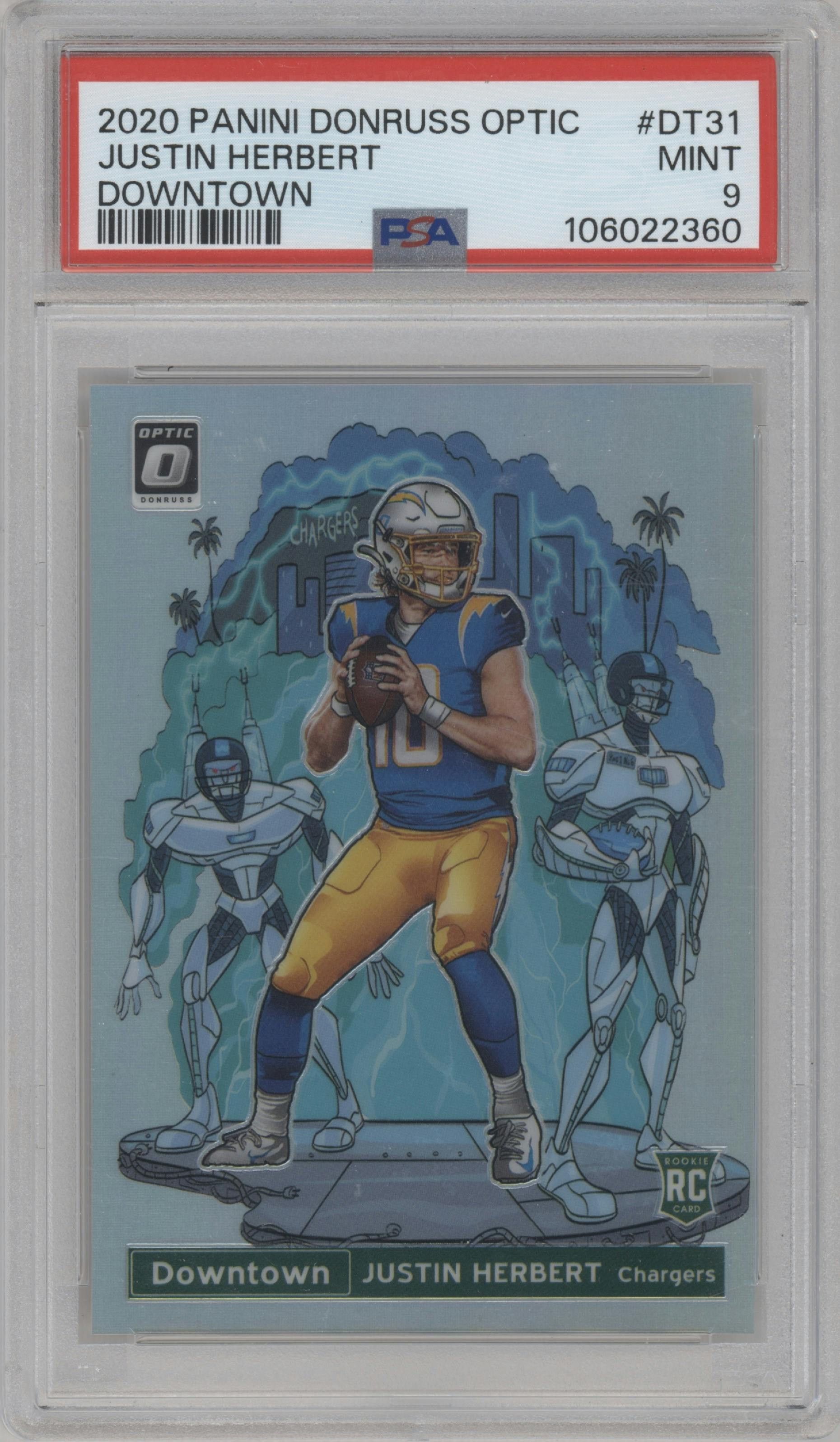 Justin Herbert from the 2020 Panini Donruss Optic set graded by PSA and given an overall grade of 9.