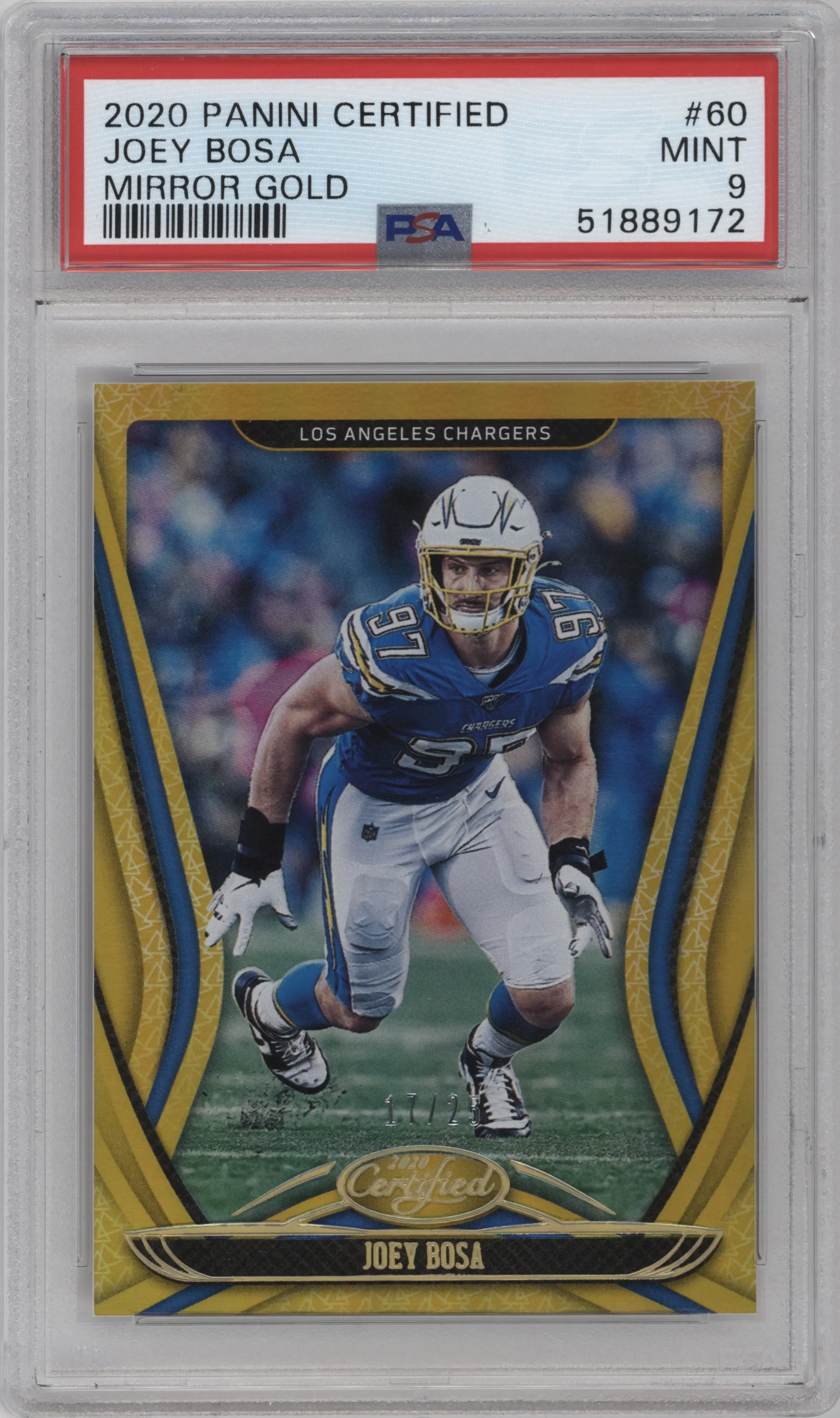 2020 Panini Certified Joey Bosa Mirror Gold PSA 9