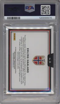 Erling Haaland from the 2023-24 Panini Obsidian set graded by PSA and given an overall grade of 10.