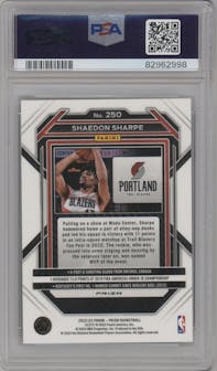 Shaedon Sharpe from the 2022-23 Panini Prizm  set featuring a Green Prizm parallel graded by PSA and given an overall grade of 10.