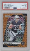 Brock Bowers from the 2024 Panini Prizm set featuring a Lazer Prizm parallel graded by PSA and given an overall grade of 10.