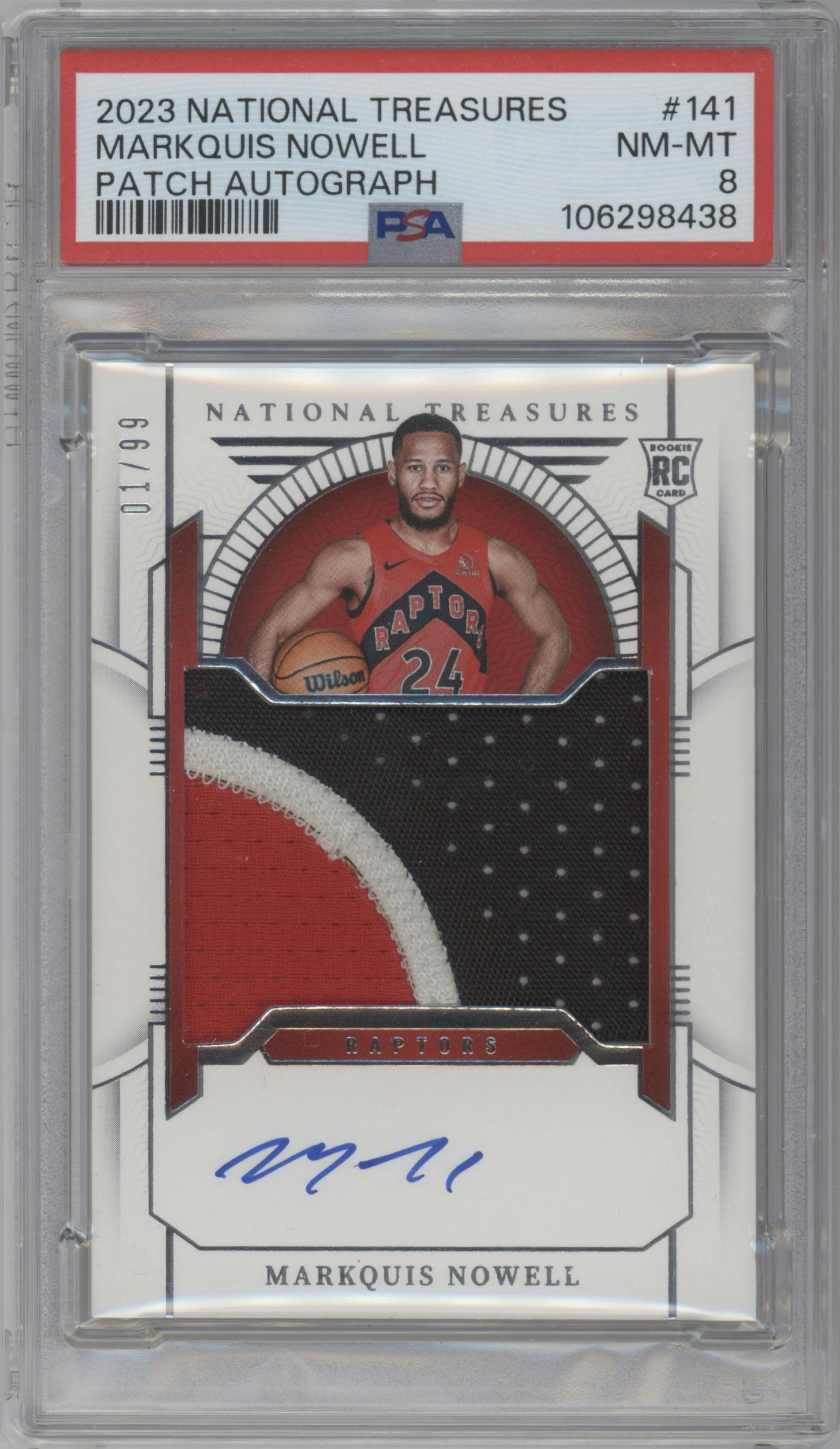 Markquis Nowell from the 2023-24 Panini National Treasures set graded by PSA and given an overall grade of 8.