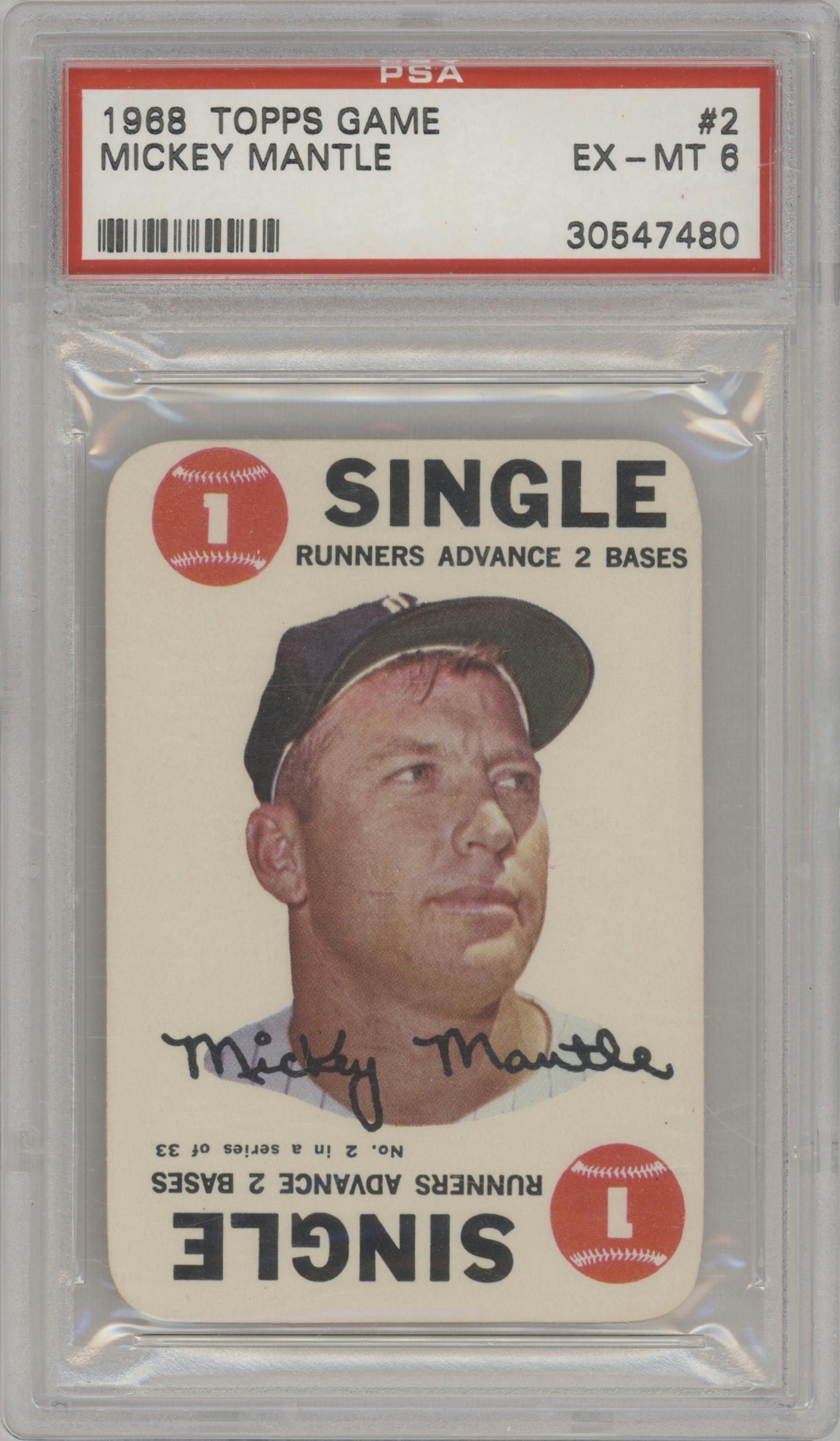 Mickey Mantle from the 1968 Topps set graded by PSA and given an overall grade of 6.