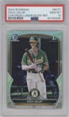 Zack Gelof from the 2023 Bowman  set featuring a Lunar Glow Refractor  parallel graded by PSA and given an overall grade of 10.