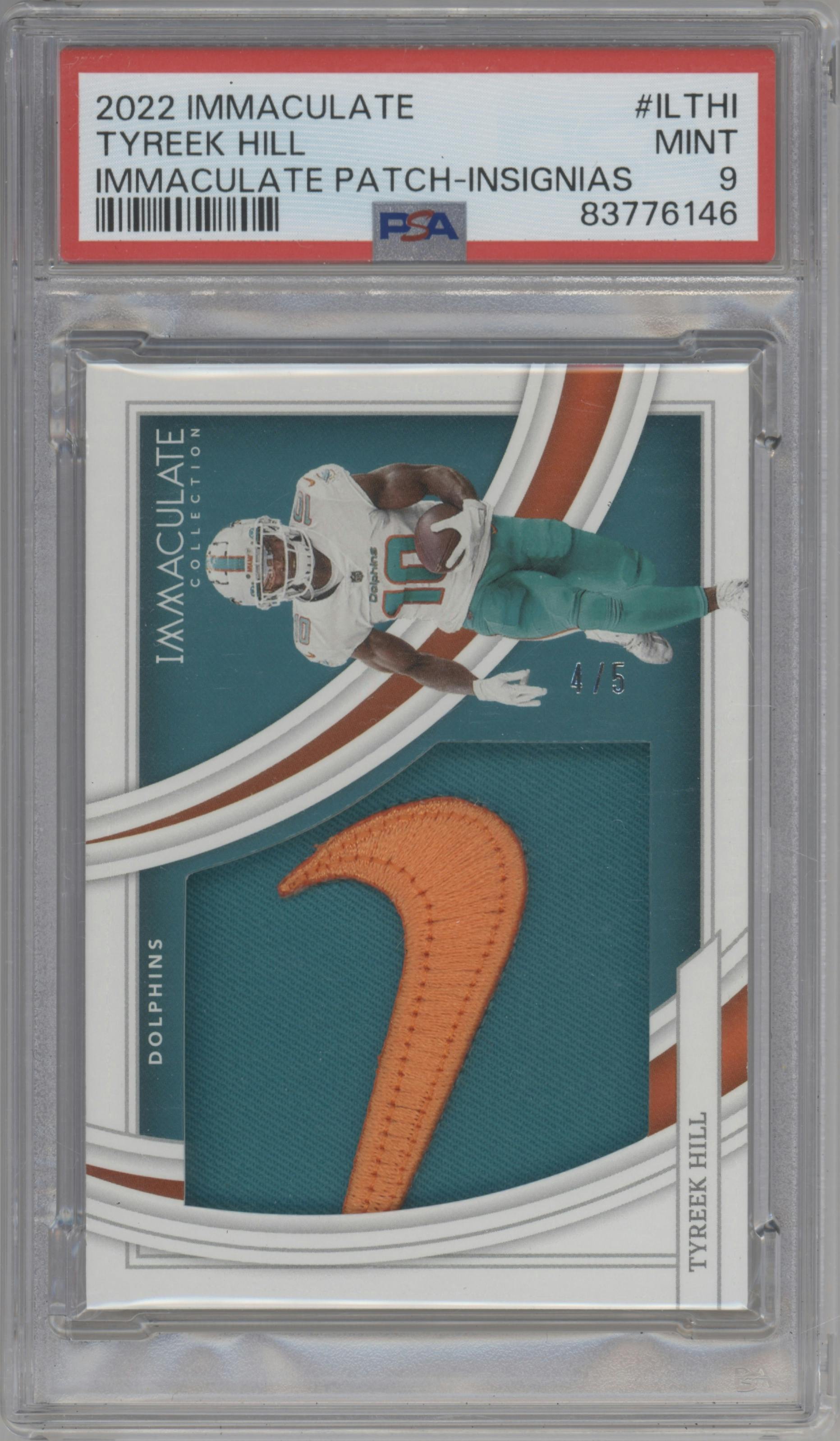 Tyreek Hill from the 2022 Panini Immaculate Collection set graded by PSA and given an overall grade of 9.