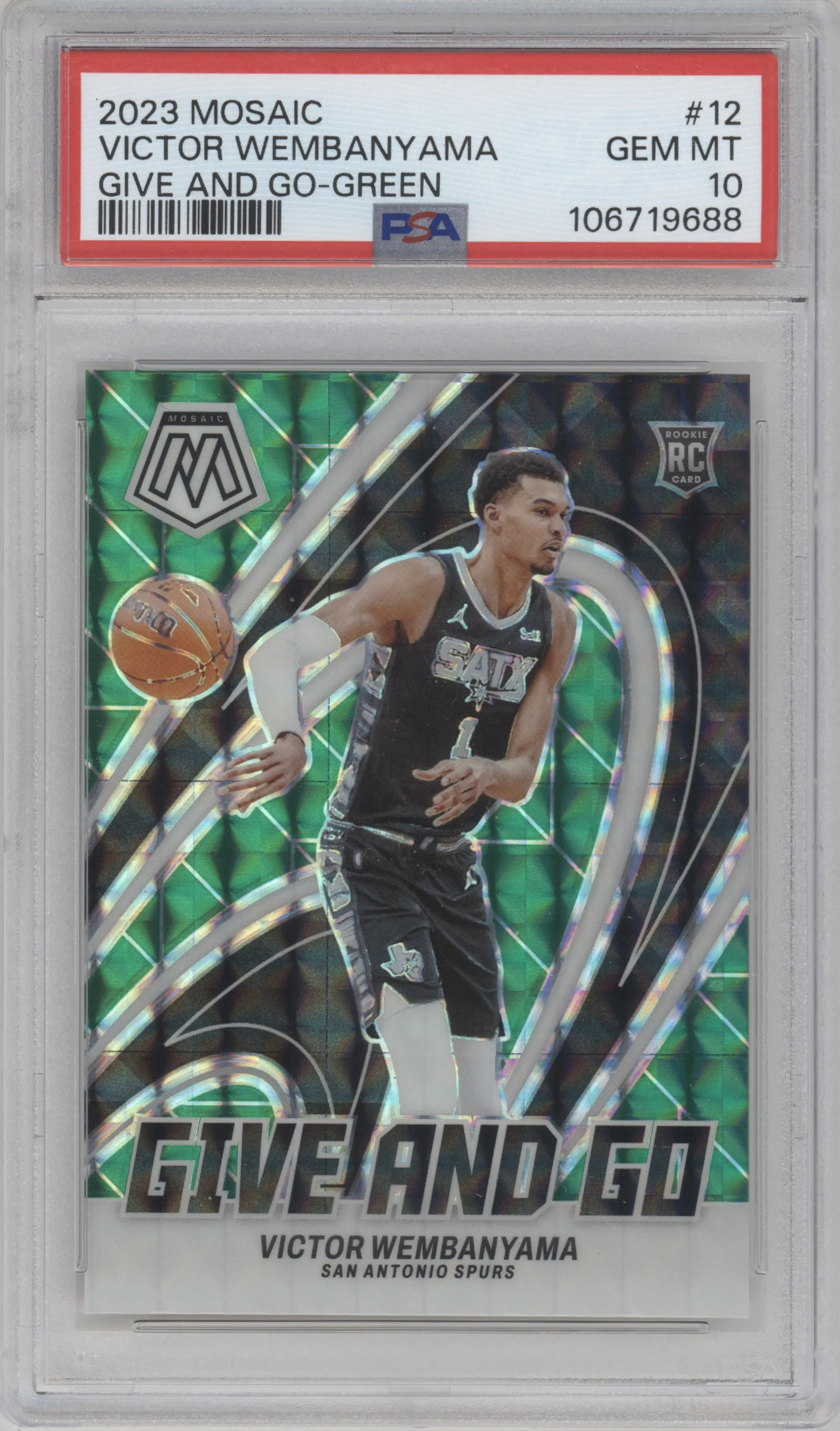2023 Panini Mosaic Give and Go Victor Wembanyama Green Mosaic #12 PSA 10
