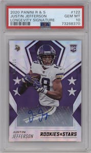 Justin Jefferson from the 2020 Panini Rookies & Stars set graded by PSA and given an overall grade of 10.