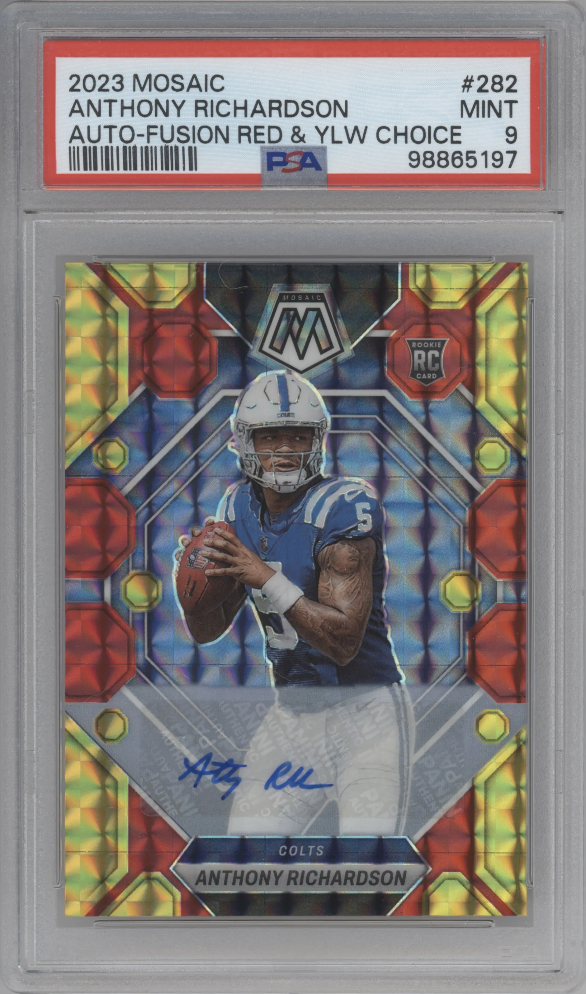 2023 Panini Mosaic Rke.Auto Anthony Richardson Choice Fusion Red & Yellow PSA 9