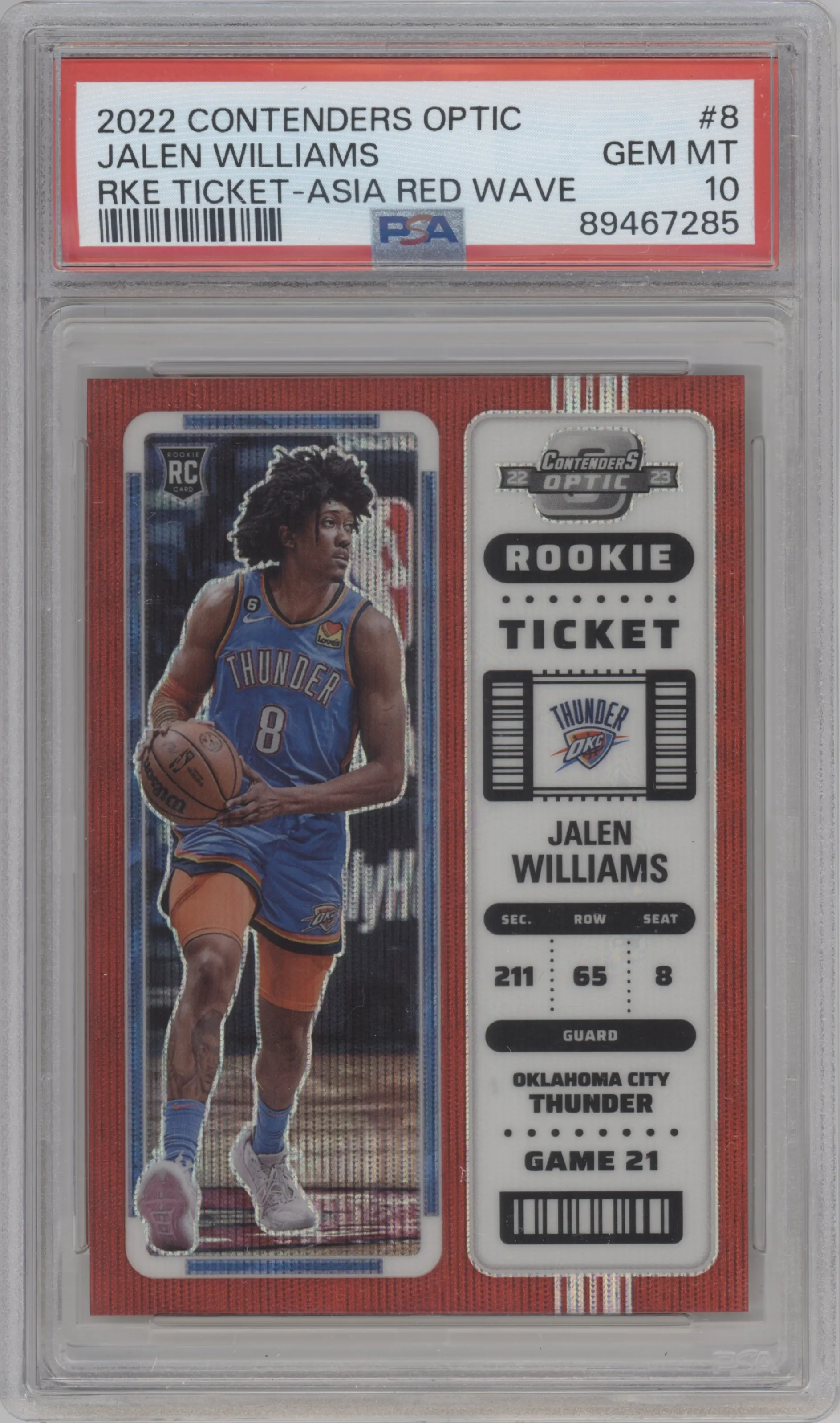 2022 Panini Contenders Optic Rke.Tkt. Jalen Williams Asia Red Wave #8 PSA 10