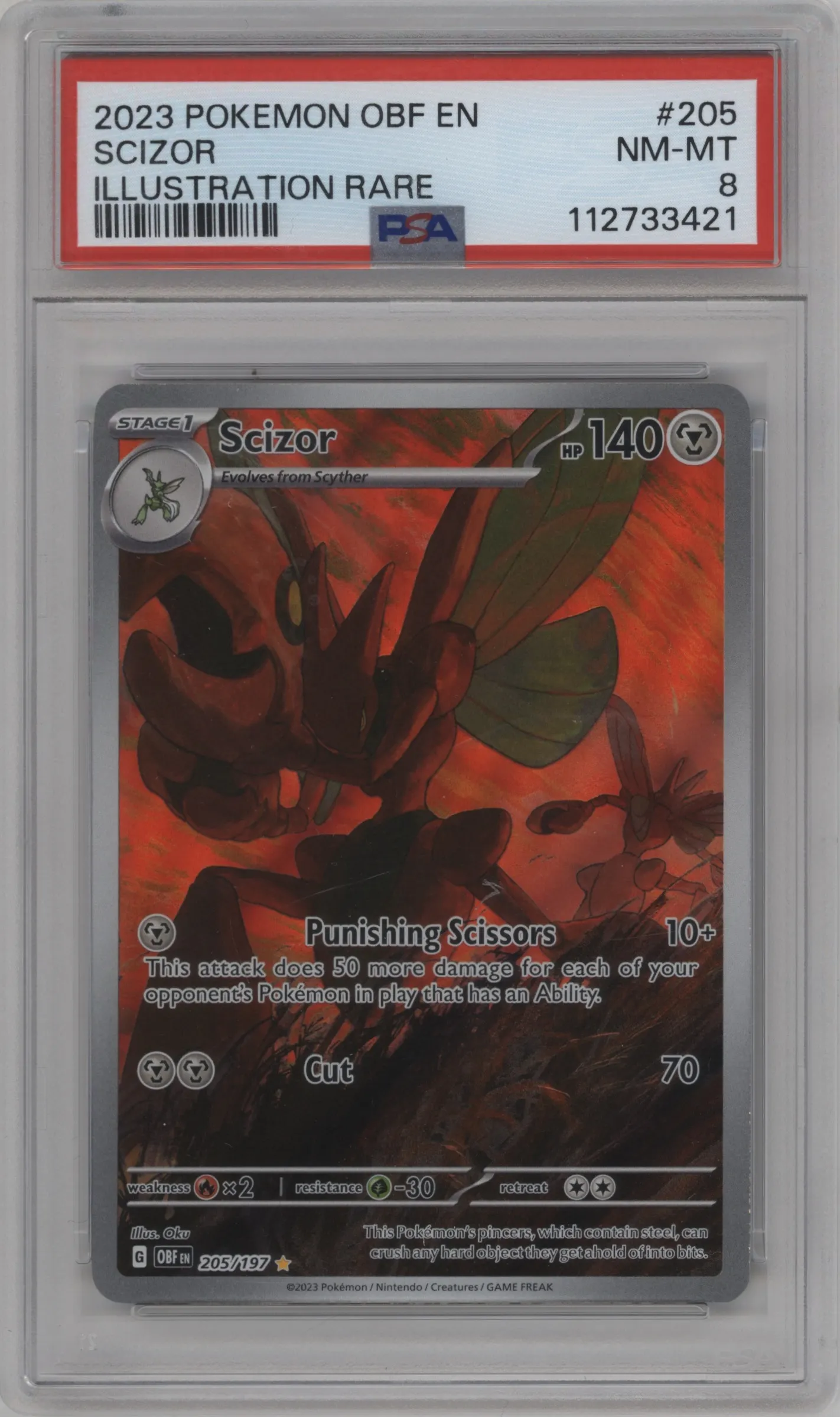 2023 Pokemon SV Obsidian Flames Scizor #205 PSA 8