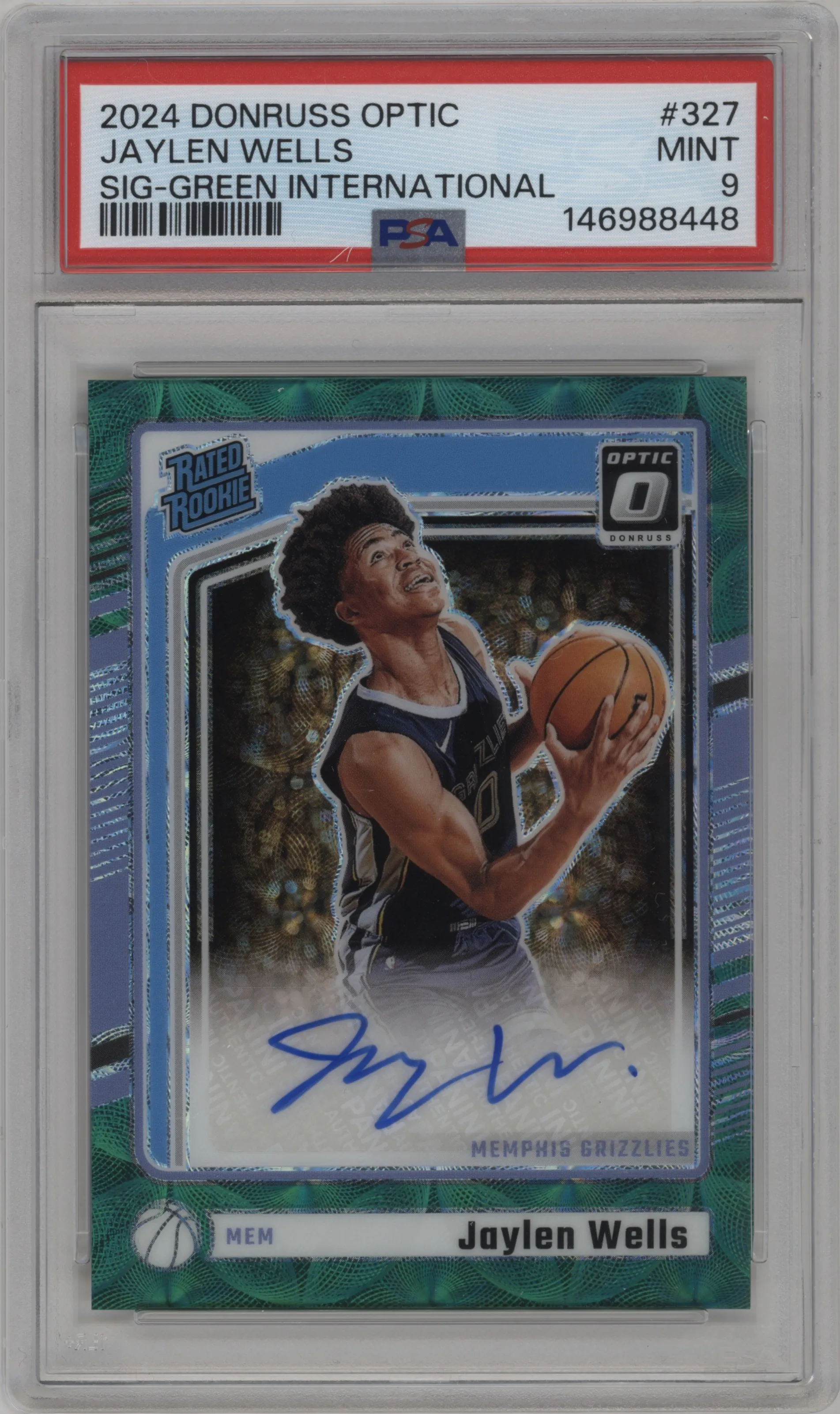2024 Donruss Optic Rtd.Rke.Sig. Jaylen Wells Green International PSA 9