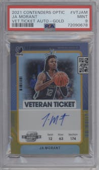 Ja Morant from the 2021-22 Panini Contenders Optic set featuring a Gold parallel graded by PSA and given an overall grade of 9.