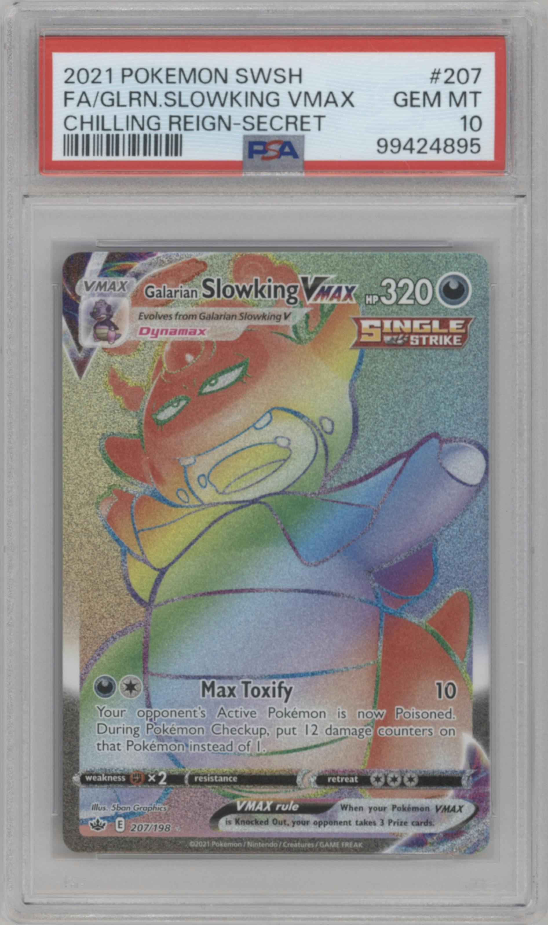 Galarian Slowking VMAX from the 2021 Pokemon SWSH set graded by PSA and given an overall grade of 10.
