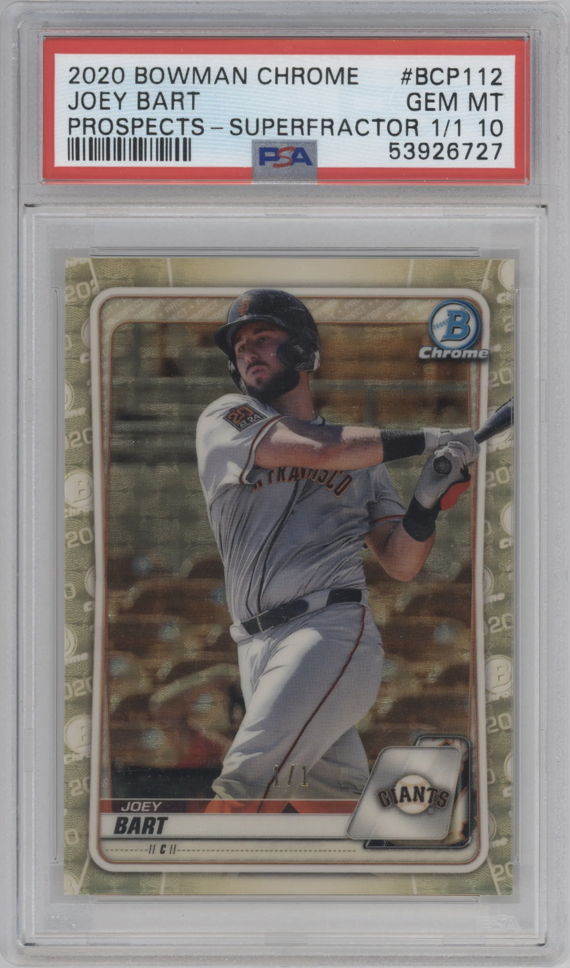 2020 Bowman Chr.Pros. Joey Bart SuperFractor #BCP-112 PSA 10
