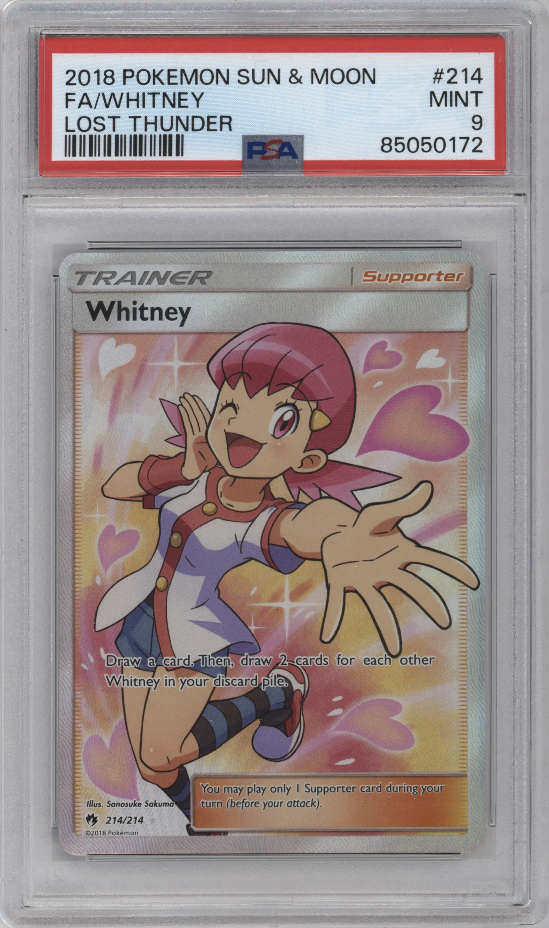 2018 Pokemon S&M Lost Thunder Whitney PSA 9