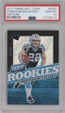 Christian McCaffrey from the 2017 Panini National Convention set featuring a Rapture parallel graded by PSA and given an overall grade of 10.