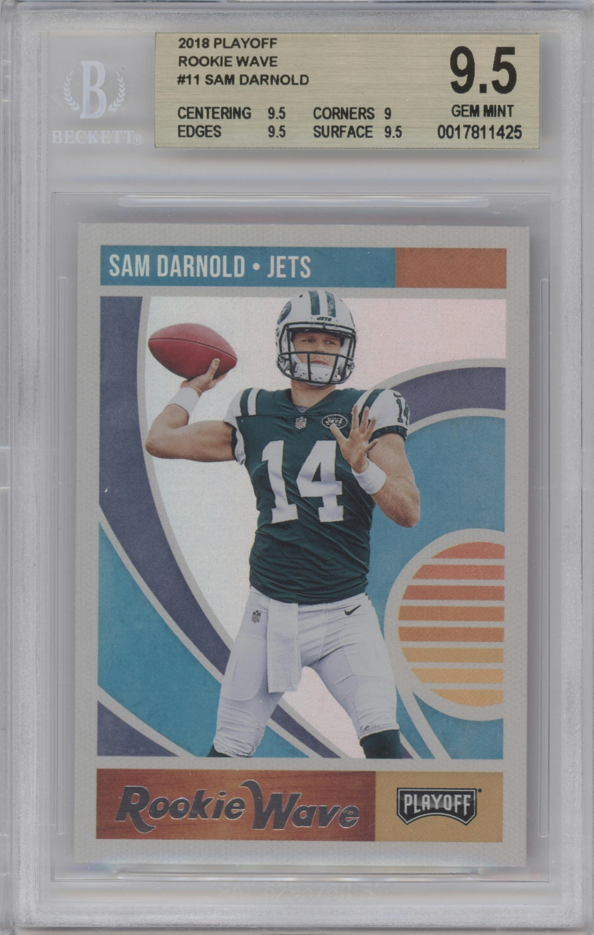 Sam Darnold from the 2018 Panini Playoff set graded by Beckett and given an overall grade of 9.5.