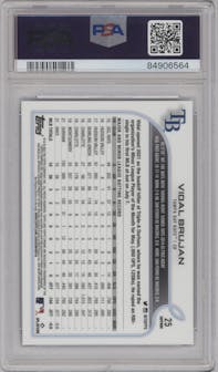 Vidal Brujan from the 2022 Topps Chrome Sapphire Edition  set graded by PSA and given an overall grade of 10.