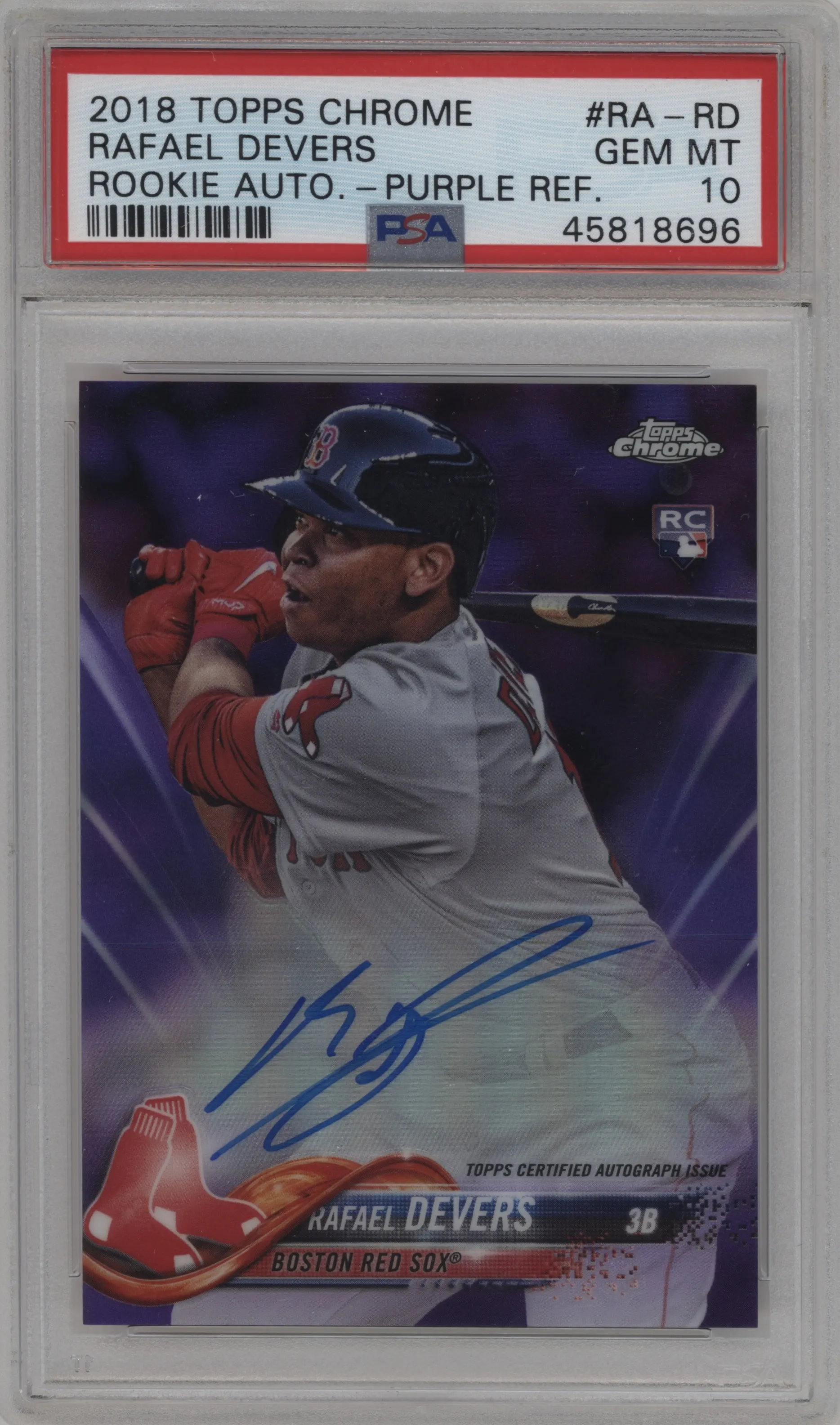 2018 Topps Chrome Rke.Auto Rafael Devers Purple Refractor #RA-RD PSA 10