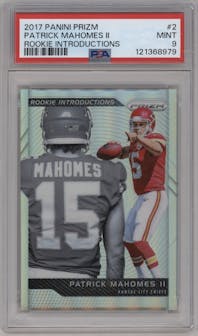 Patrick Mahomes II from the 2017 Panini Prizm set graded by PSA and given an overall grade of 9.
