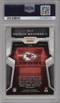 Patrick Mahomes II from the 2017 Panini Prizm set graded by PSA and given an overall grade of 9.