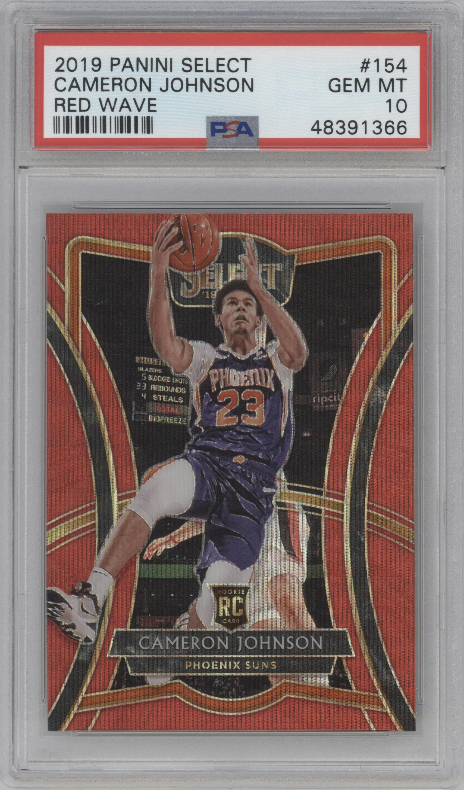 Cameron Johnson from the 2019-20 Panini Select set featuring a Red Wave parallel graded by PSA and given an overall grade of 10.