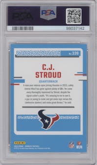 C.J. Stroud from the 2023 Panini Donruss set graded by PSA and given an overall grade of 10.