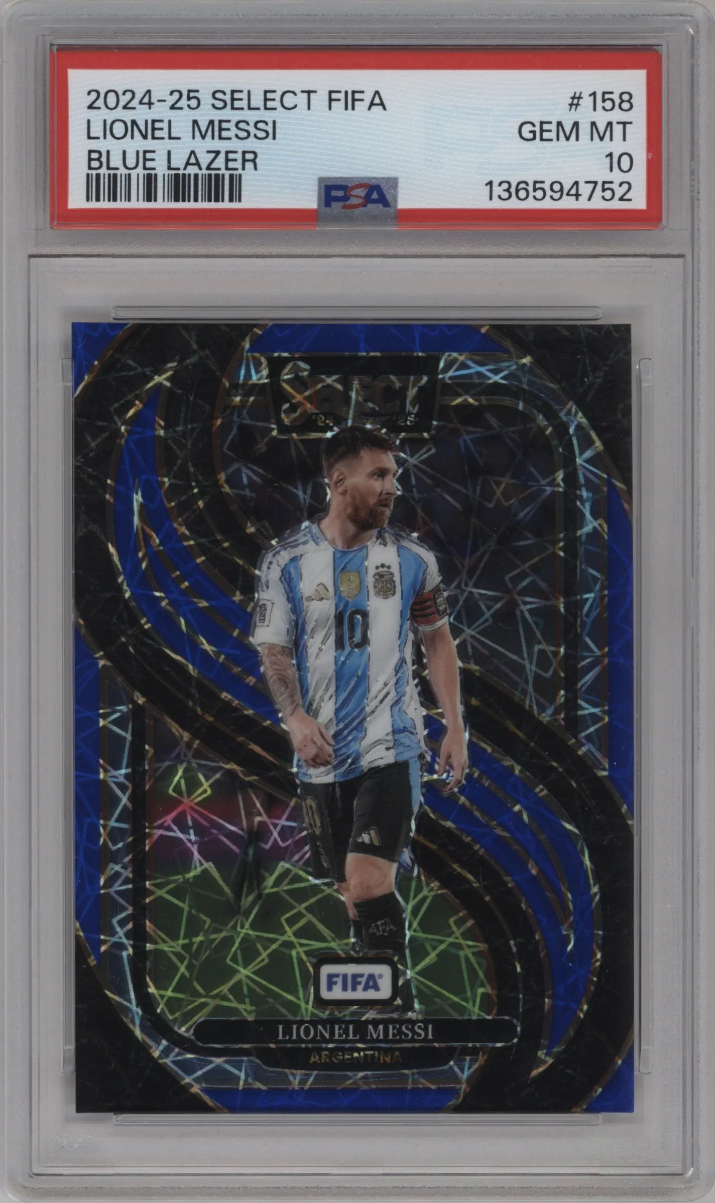 2024 Panini Select FIFA Mezzanine Lionel Messi Blue Lazer PSA 10
