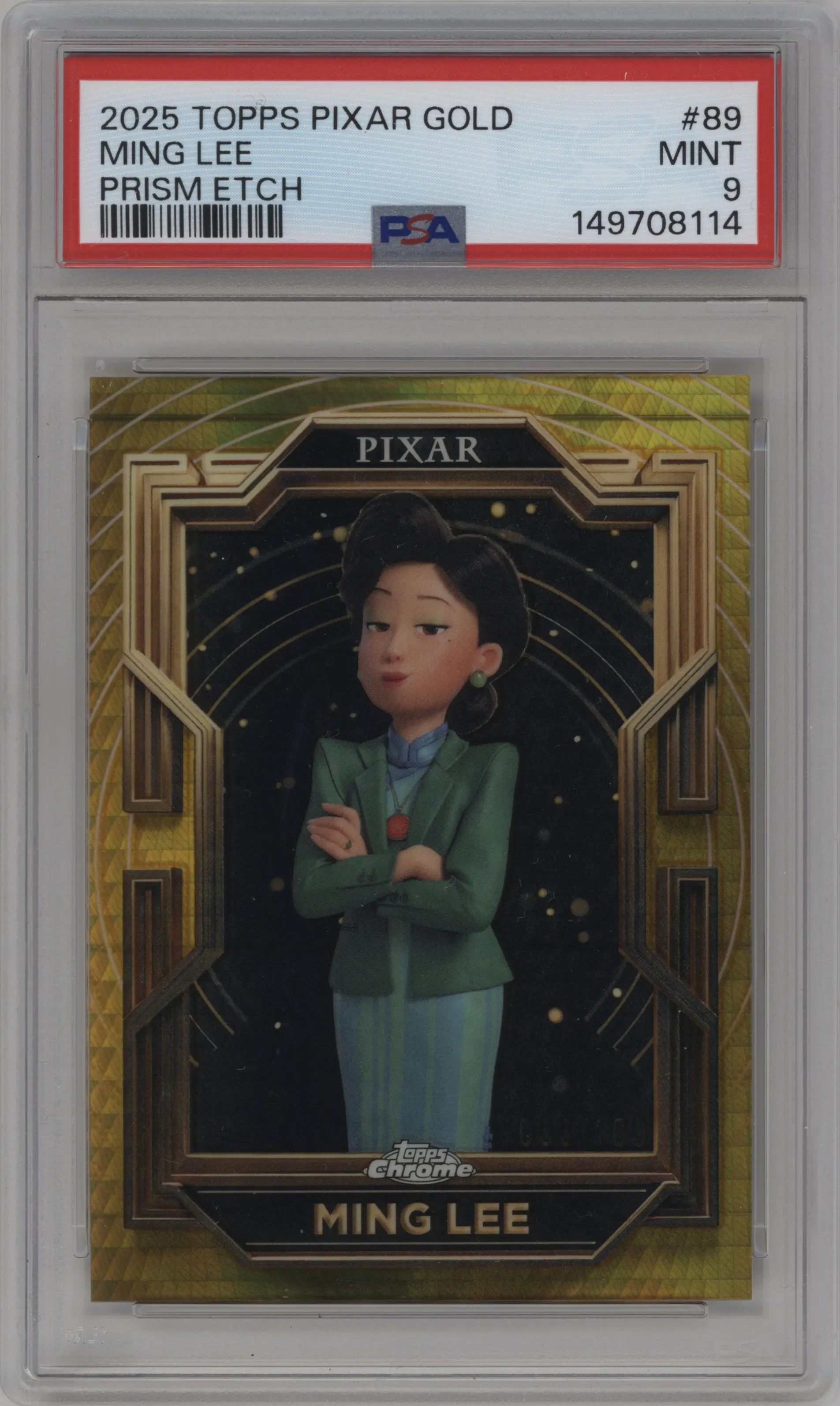 2025 Topps Pixar Gold Ming Lee Gold Prism Etch Refractor #89 PSA 9