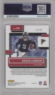 Drake London from the 2022 Panini Donruss Optic set featuring a Red parallel graded by PSA and given an overall grade of 10.