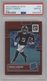 Drake London from the 2022 Panini Donruss Optic set featuring a Red parallel graded by PSA and given an overall grade of 10.