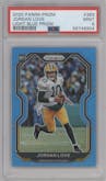 Jordan Love from the 2020 Panini Prizm set featuring a Light Blue Prizm parallel graded by PSA and given an overall grade of 9.