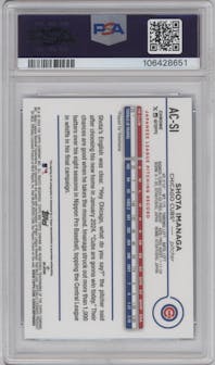 Shota Imanaga  from the 2024 Topps Chrome Update set featuring a Blue Refractor parallel graded by PSA and given an overall grade of 10.