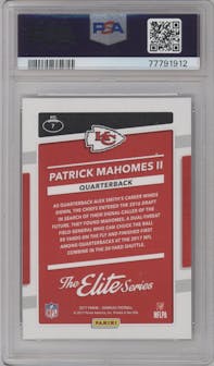 Patrick Mahomes II from the 2017 Panini Donruss set graded by PSA and given an overall grade of 10.